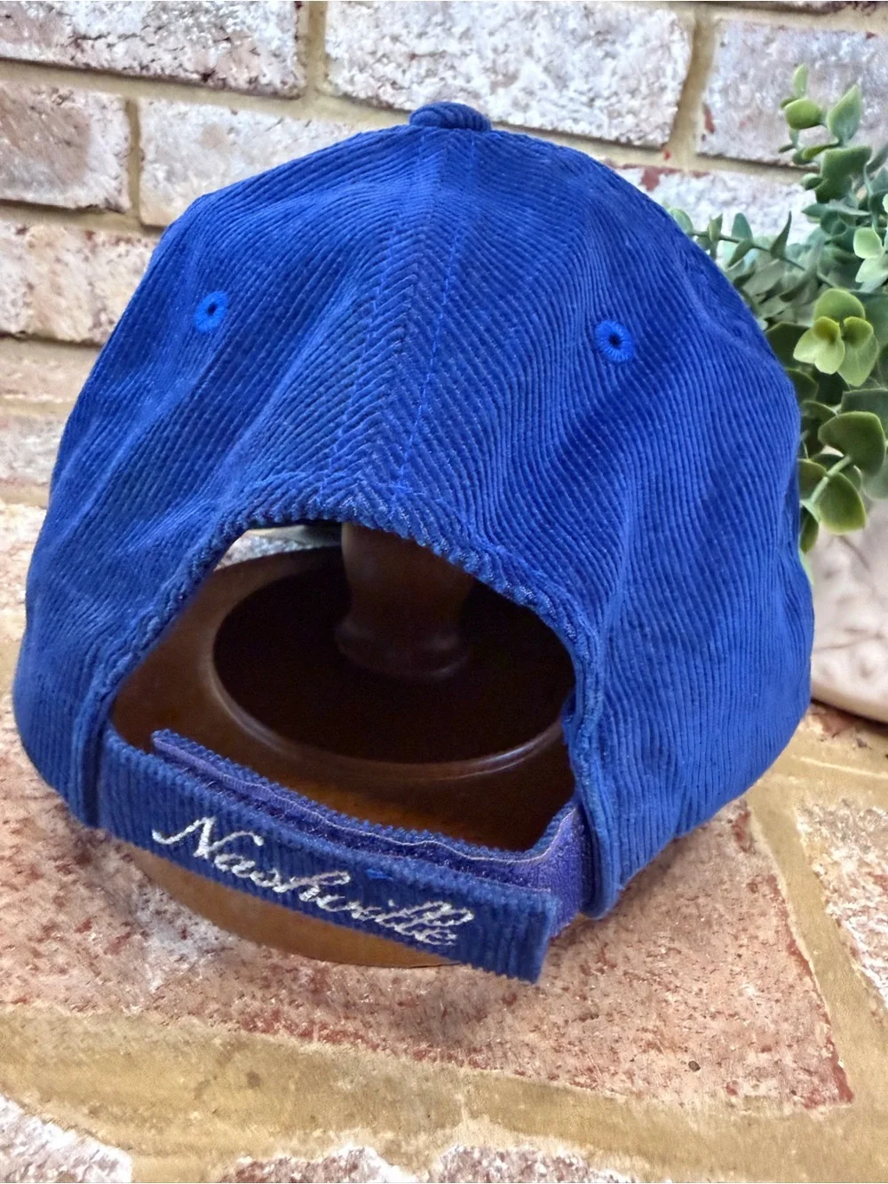 Vintage | Blue and Cream Corduroy Baseball Hat with Sun Embroidery